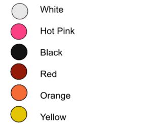 Colours available for bespoke sail (white, hot pink, black, red, orange, yellow)